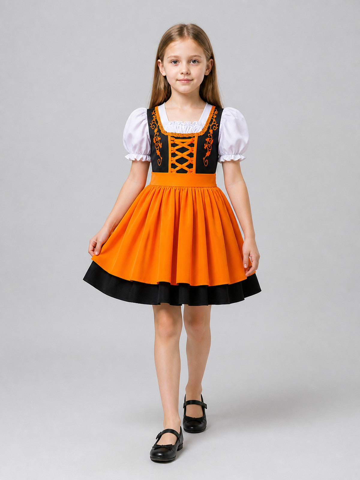 Orange Dirndl Dress with Bodice and Full Skirt Costume Dresses detail