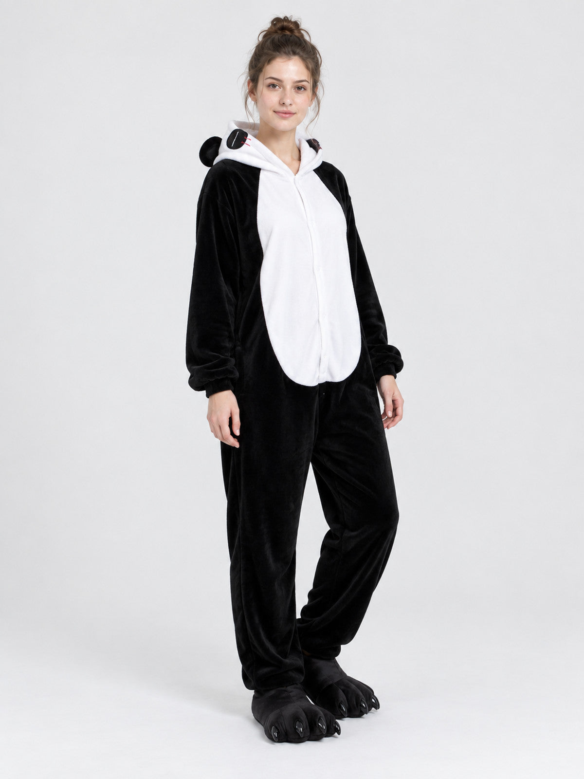Flannel Pajama Jumpsuit with Hood and Animal Face