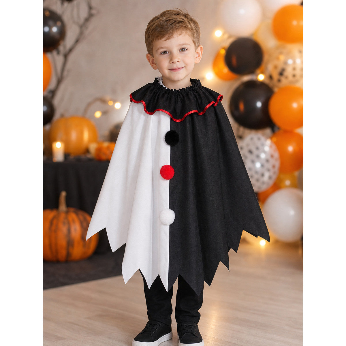 Horror Clown Cape, Black and White with Red Trim lifestyle view