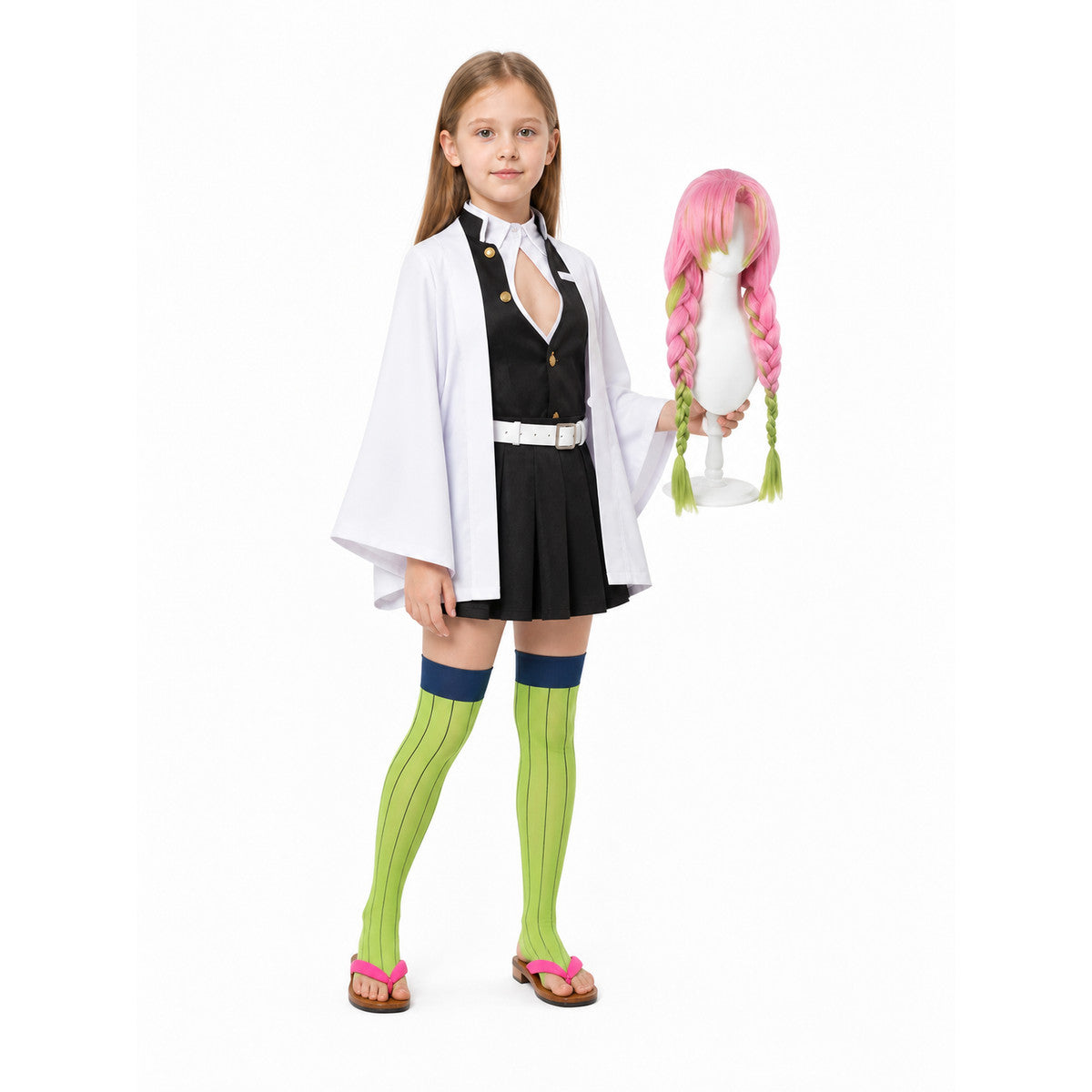 Mitsuri Cosplay Costume with White Cape and Wig Costume Capes detail