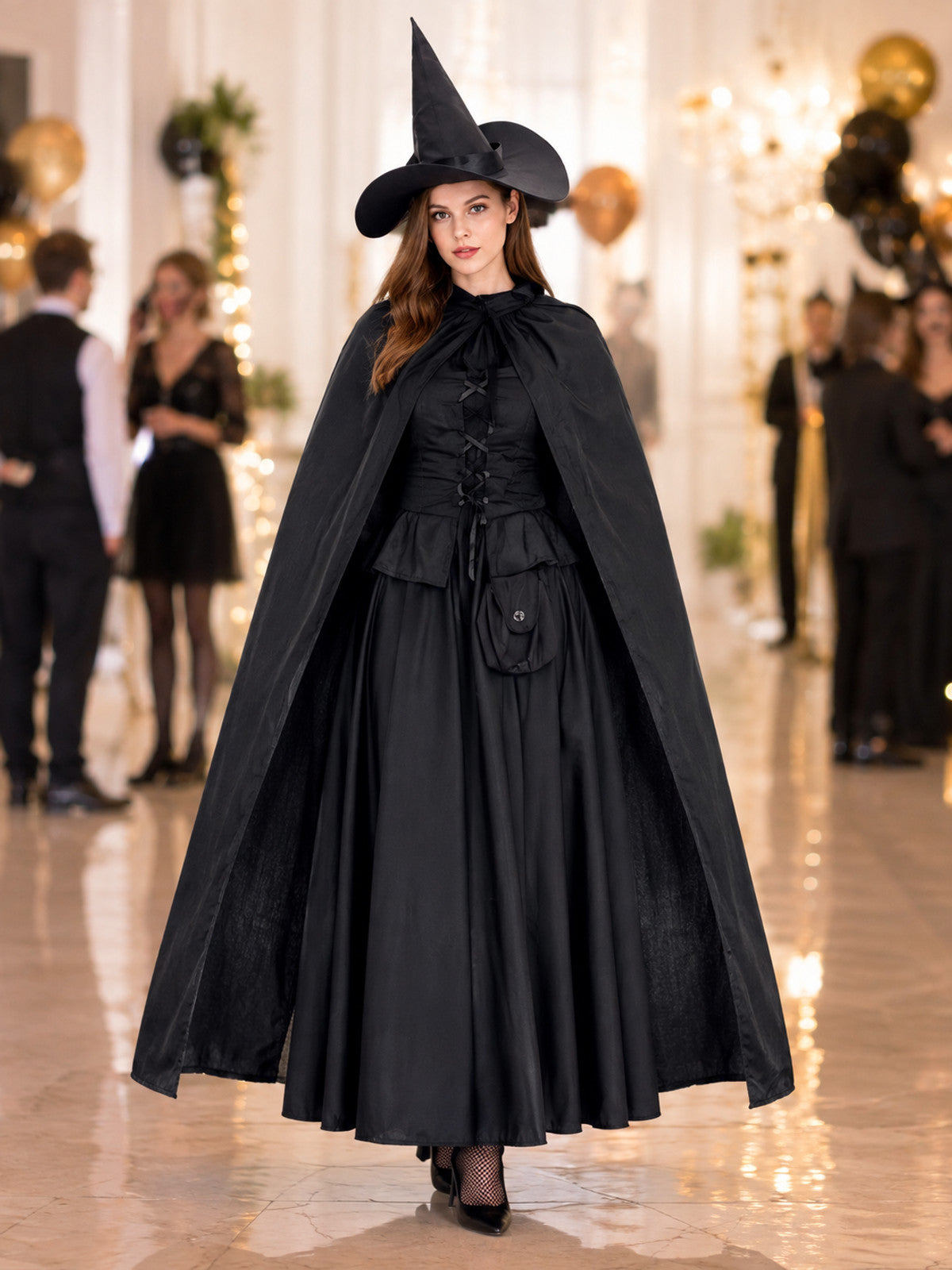 Black Witch Costume with Cape lifestyle view