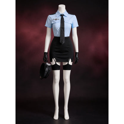 Women's Police Officer Costume Set, Light Blue Short Sleeve Top with Tie and main product view