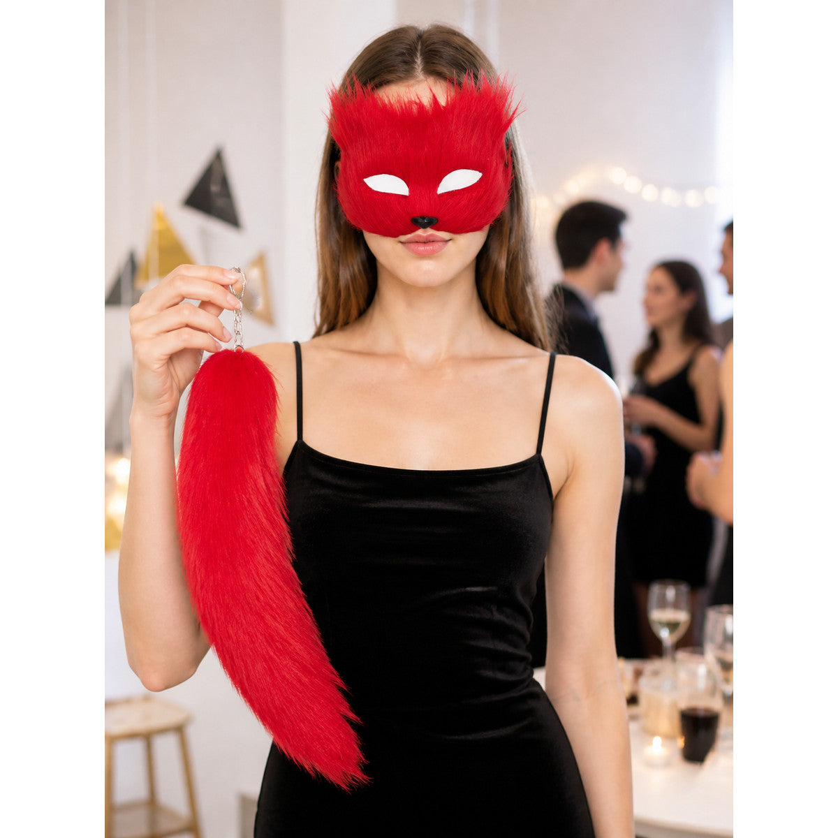 Red Halloween Mask with Tail for Cosplay lifestyle view
