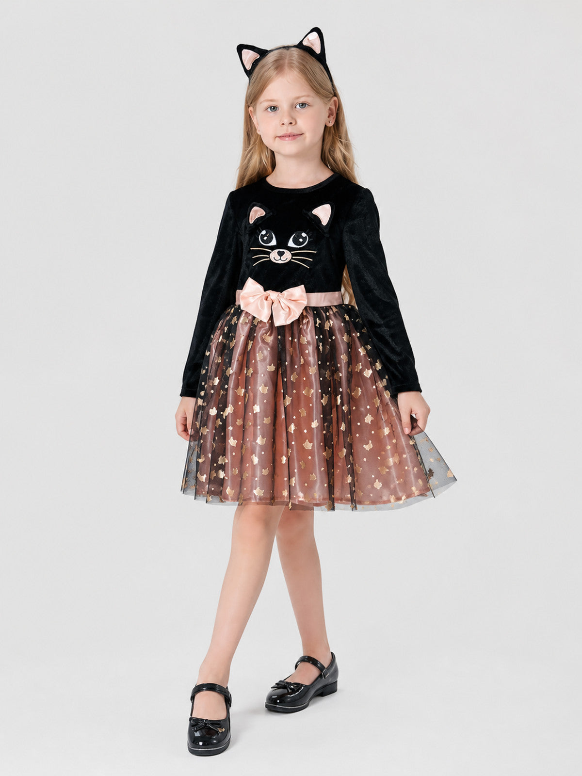 Carnival Dress with Cat Print and Full Skirt Costume Dresses detail