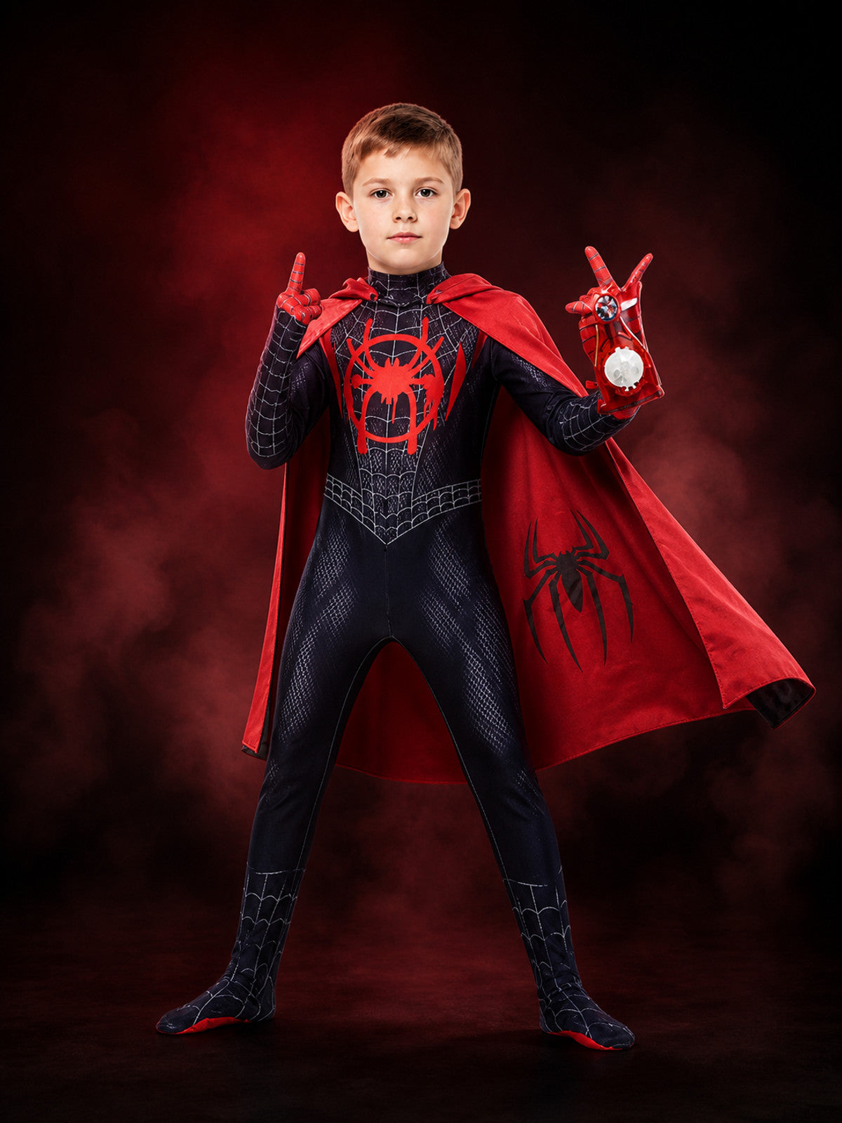 Kids' Black Spider-Man Bodysuit Costume With Mask, Cape And Web Shooters main product view