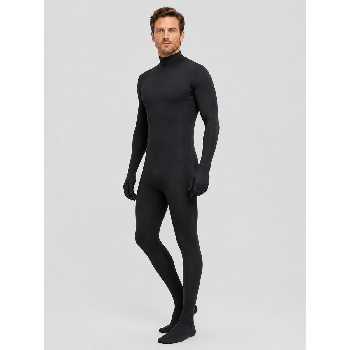 Black Hooded Bodysuit Costume with Gloves for Halloween Costumes detail