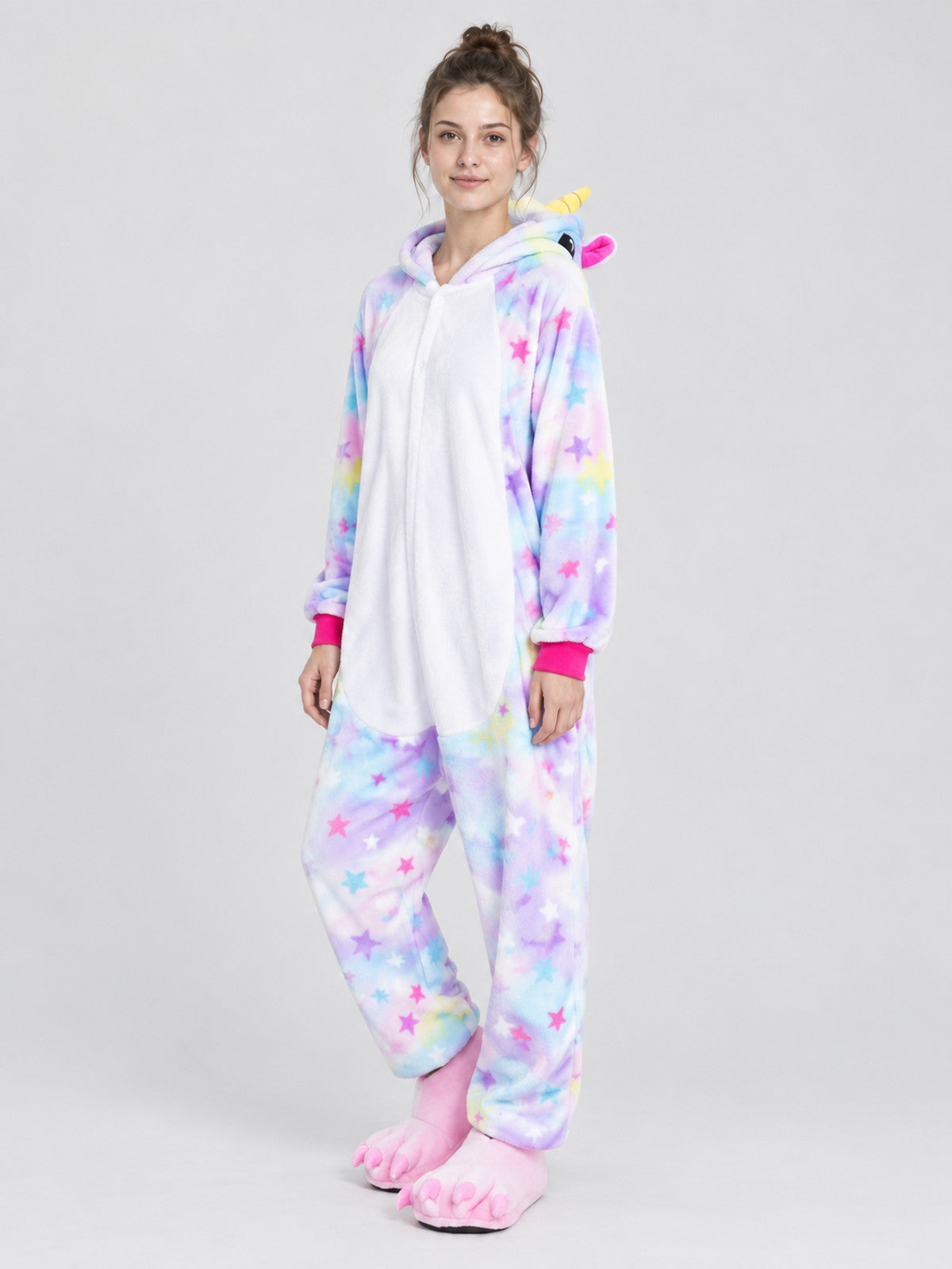 Flannel Hooded Pajama Jumpsuit with Star Print
