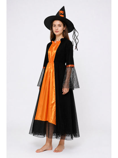 Halloween Costume with Dress, Hat, and Spiderweb Accessory