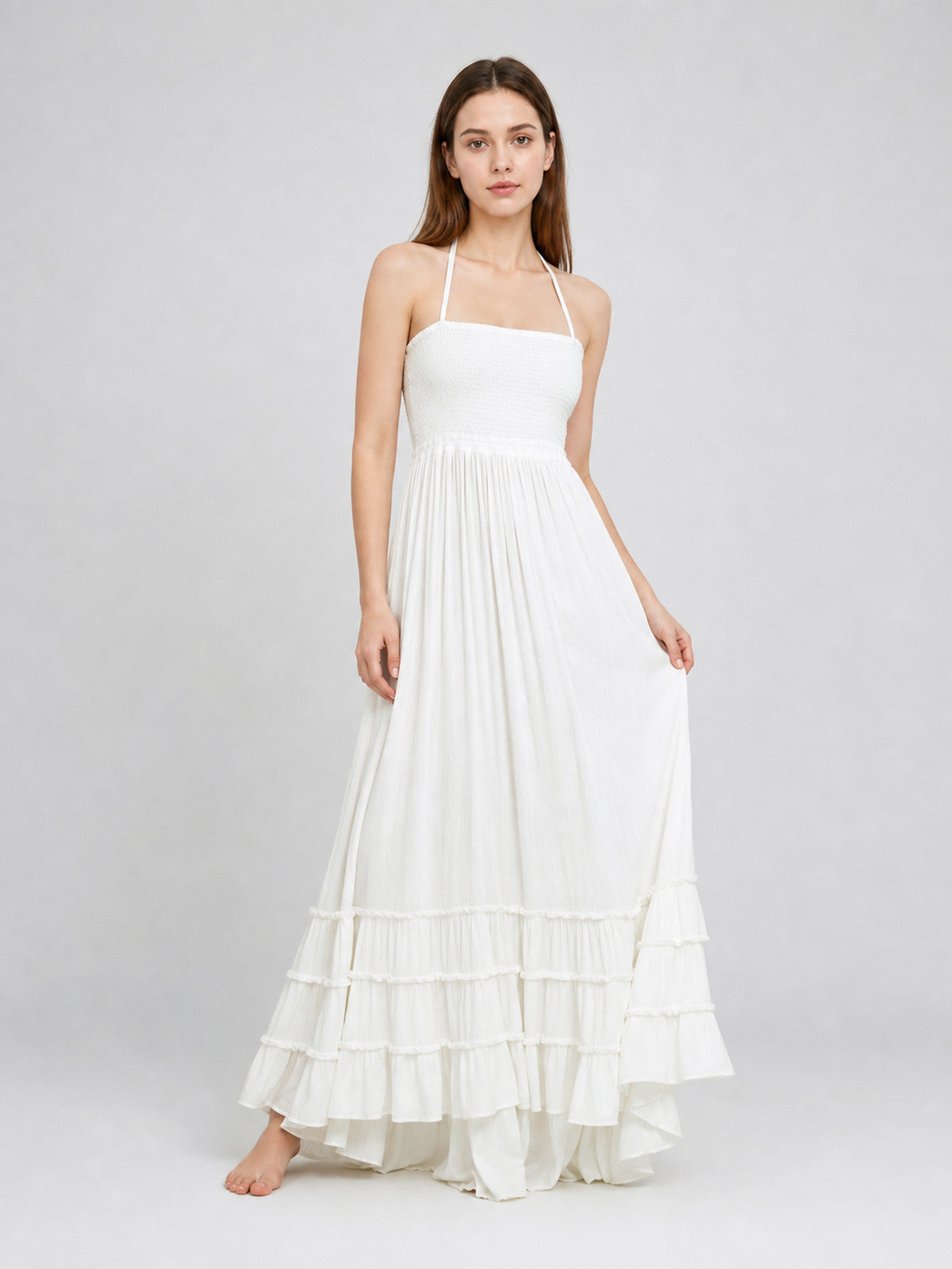White Boho Maxi Dress with Open Back