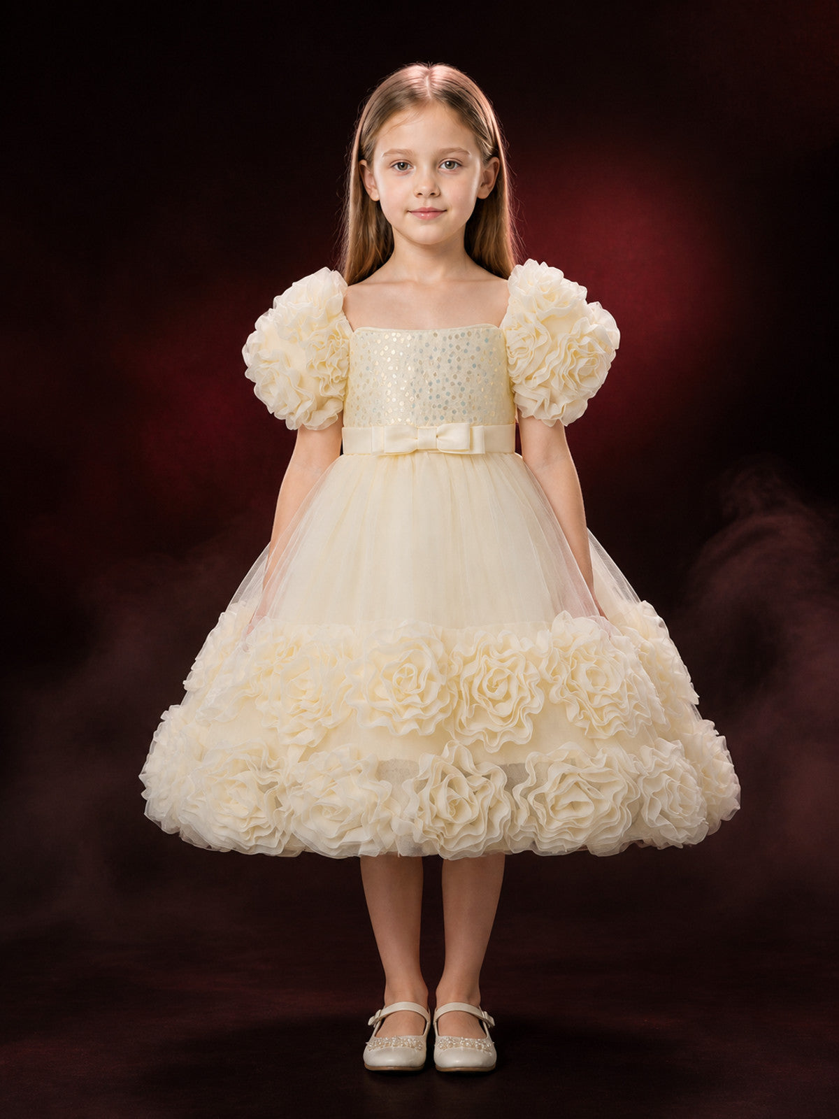 Toddler Girls' Princess Dress with Sequined Bodice, Bow and Ruffled Flower Trim main product view