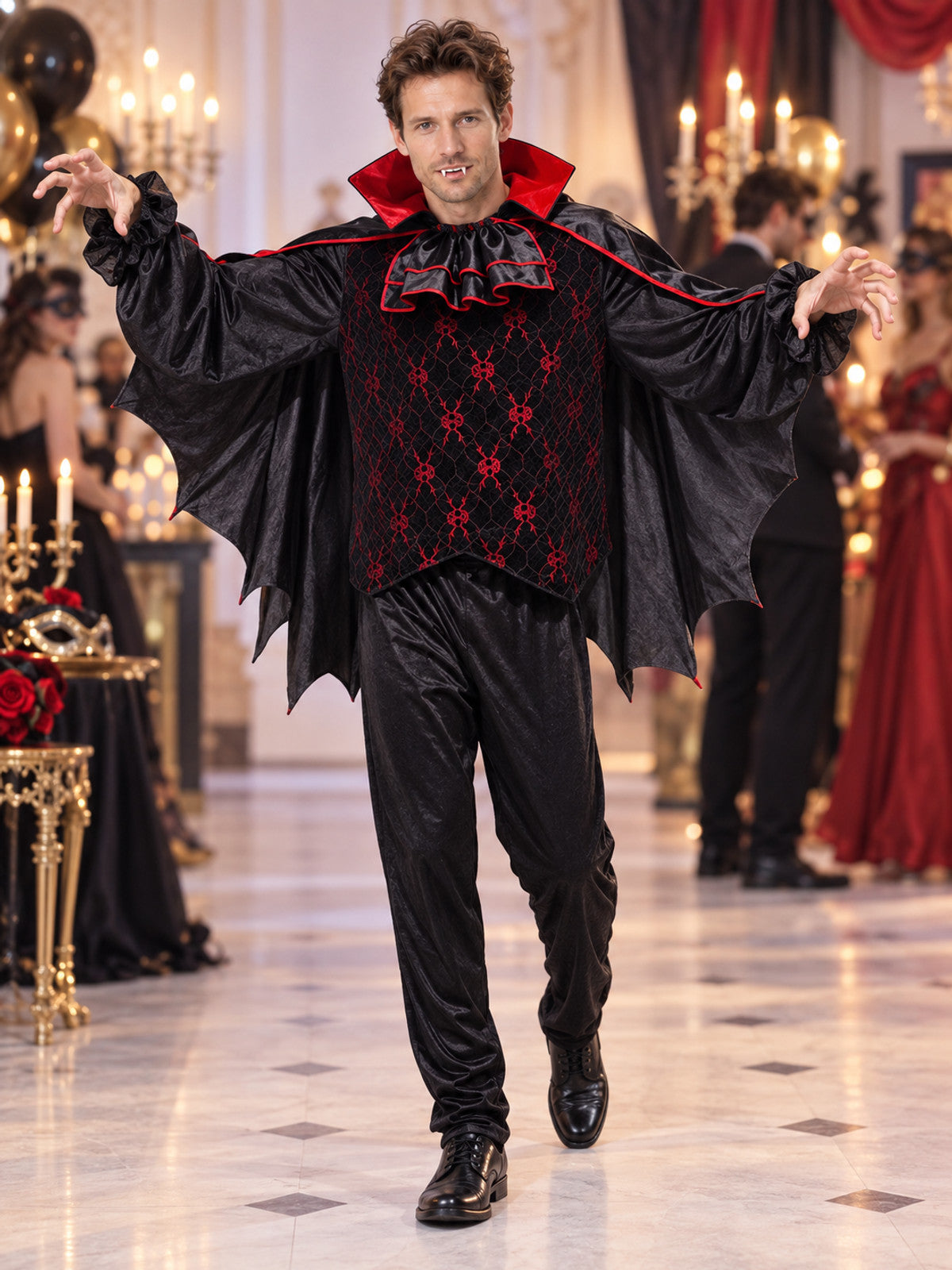 Vampire Costume with Cape and Red Trim