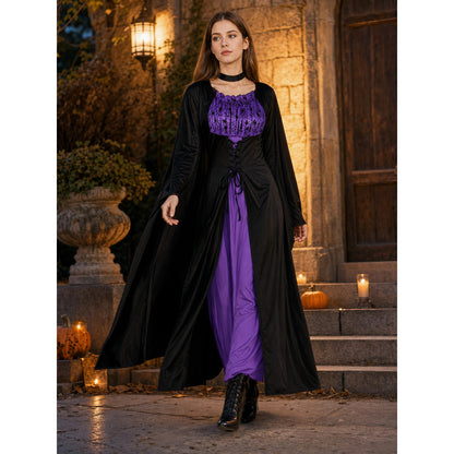 Black Costume Cape with Dress and Hat lifestyle view