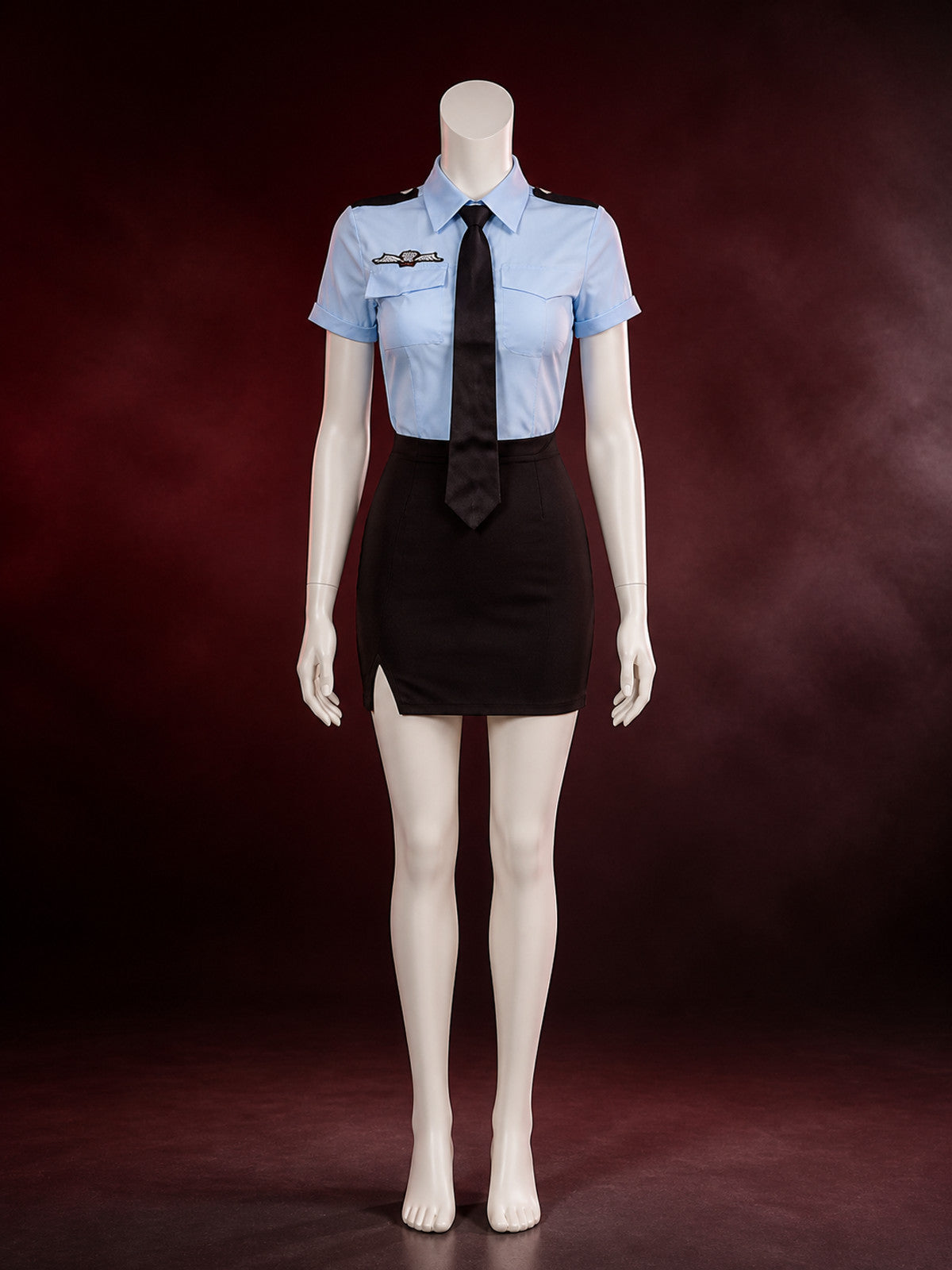 Women's Police Officer Costume Set, Short Sleeve Shirt with Tie and Pencil main product view