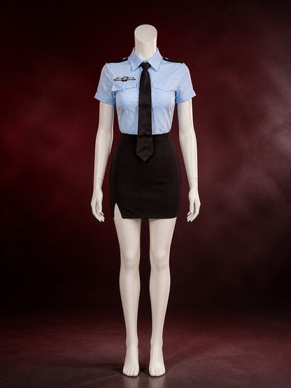 Women's Police Officer Costume Set, Short Sleeve Shirt with Tie and Pencil main product view