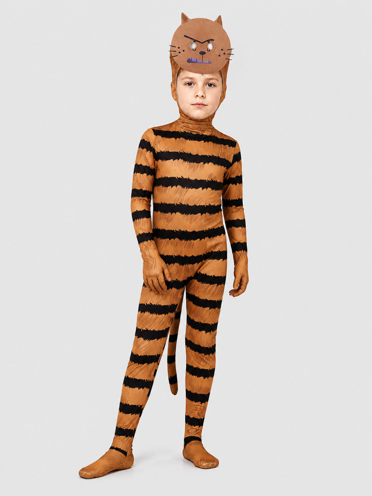 Petey the Cat Cosplay Costume, Striped Jumpsuit with Mask Costume Masks detail