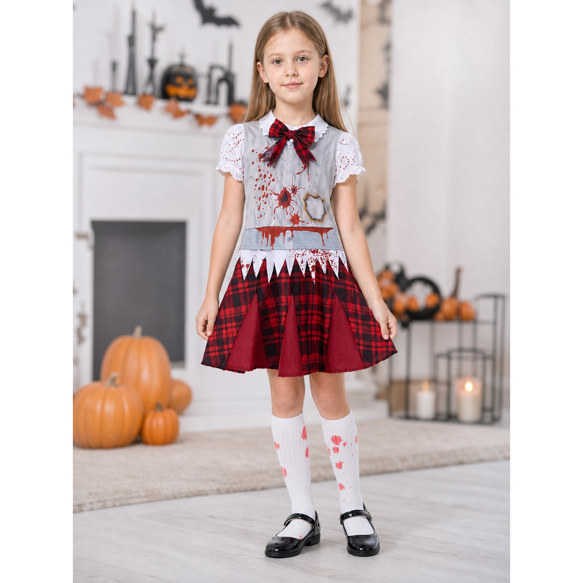 Zombie costume: top, skirt, and bow tie lifestyle