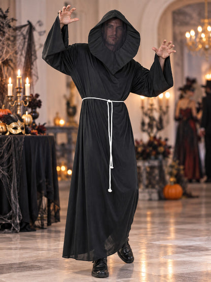 Black Vampire Costume with Hood and Belt