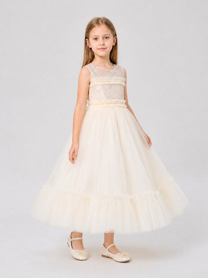Long, Full Princess Dress with Lace for Flower Girls
