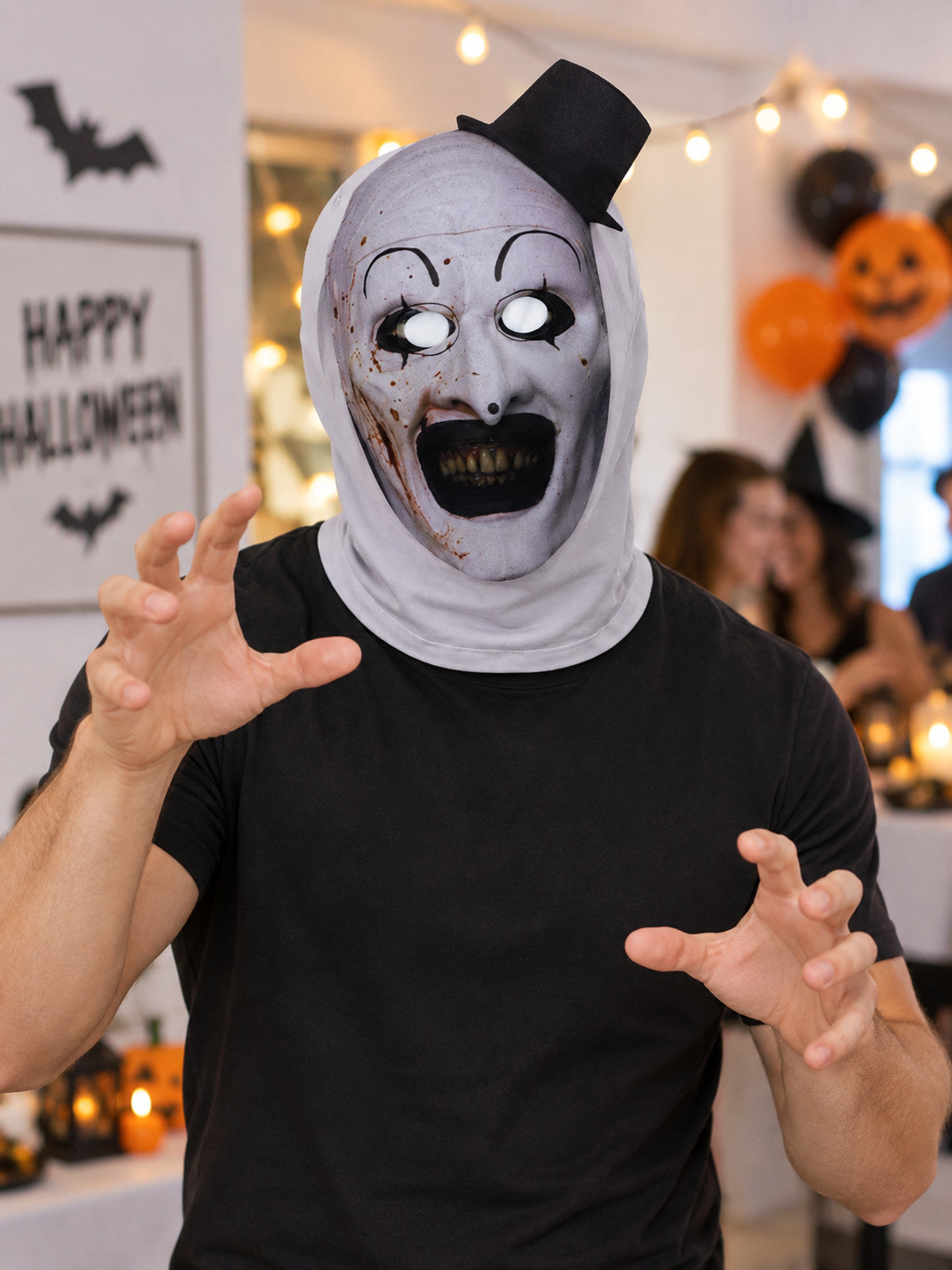 Clown Print Cosplay Mask Hood with Black Hat