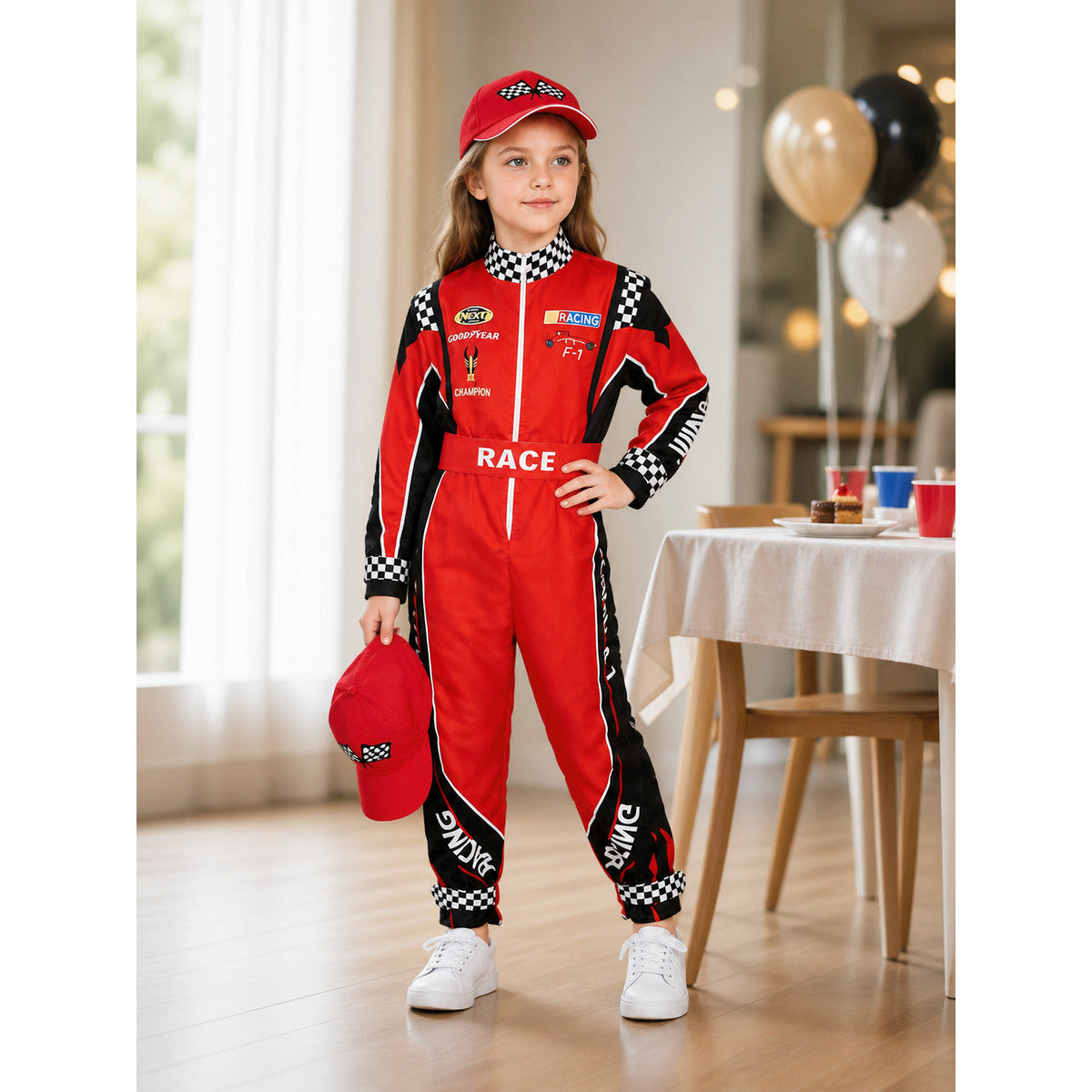Racing Costume Set: Jumpsuit, Belt, and Cap lifestyle view