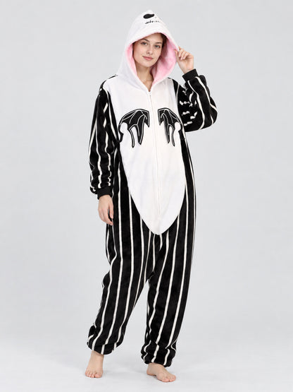 Black and White Kigurumi Pajama with Animal-Style Hood