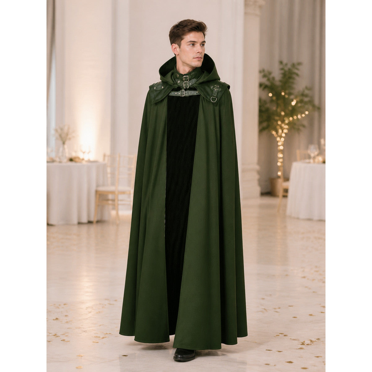 Vampire Halloween Cosplay Cloak, Black, with Hood lifestyle view