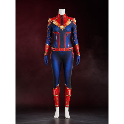 Adult Captain Marvel Bodysuit Costume, Long Sleeve High Neck Red Blue Gold main product view