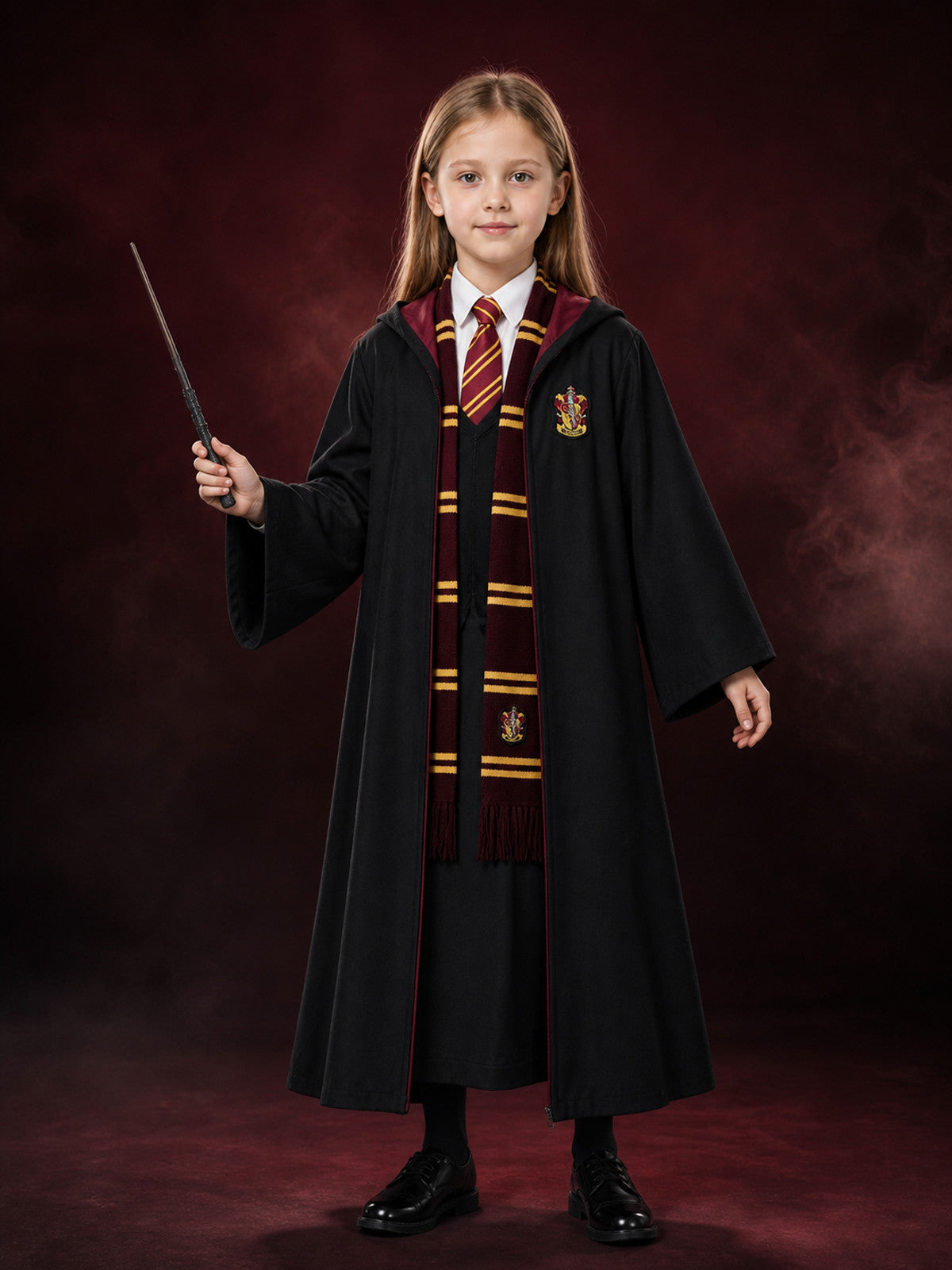 Academy-Style Wizard Robe Costume Set with Wand, Tie and Scarf