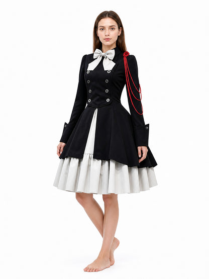 Gothic Double-Breasted Dress with Long Sleeves