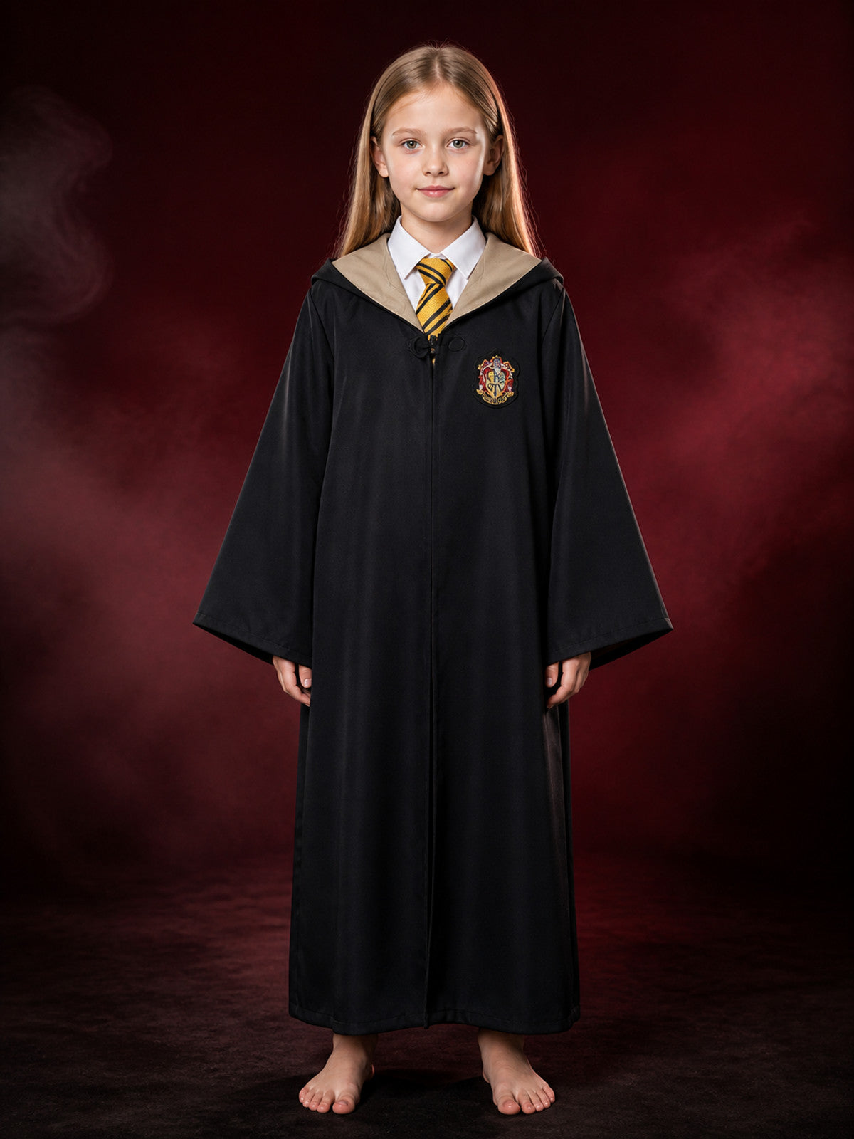 Hooded Wizard Robe Costume Set With Striped Tie, Academy-Style Halloween Outfit main product view