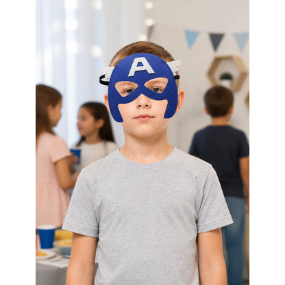 Blue Cosplay Mask with White Letter A and Wings lifestyle view