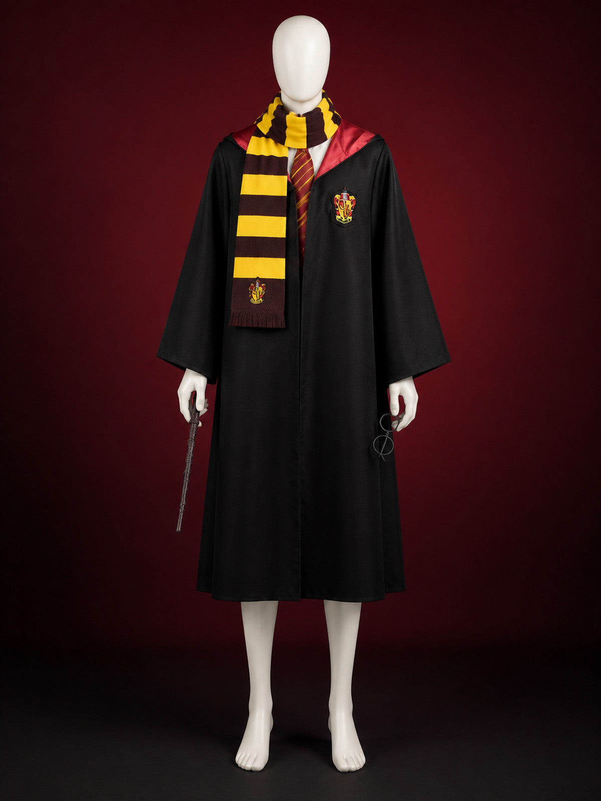 Wizard Robe Halloween Costume Set, Hooded Cape with School Crest, Scarf, Tie