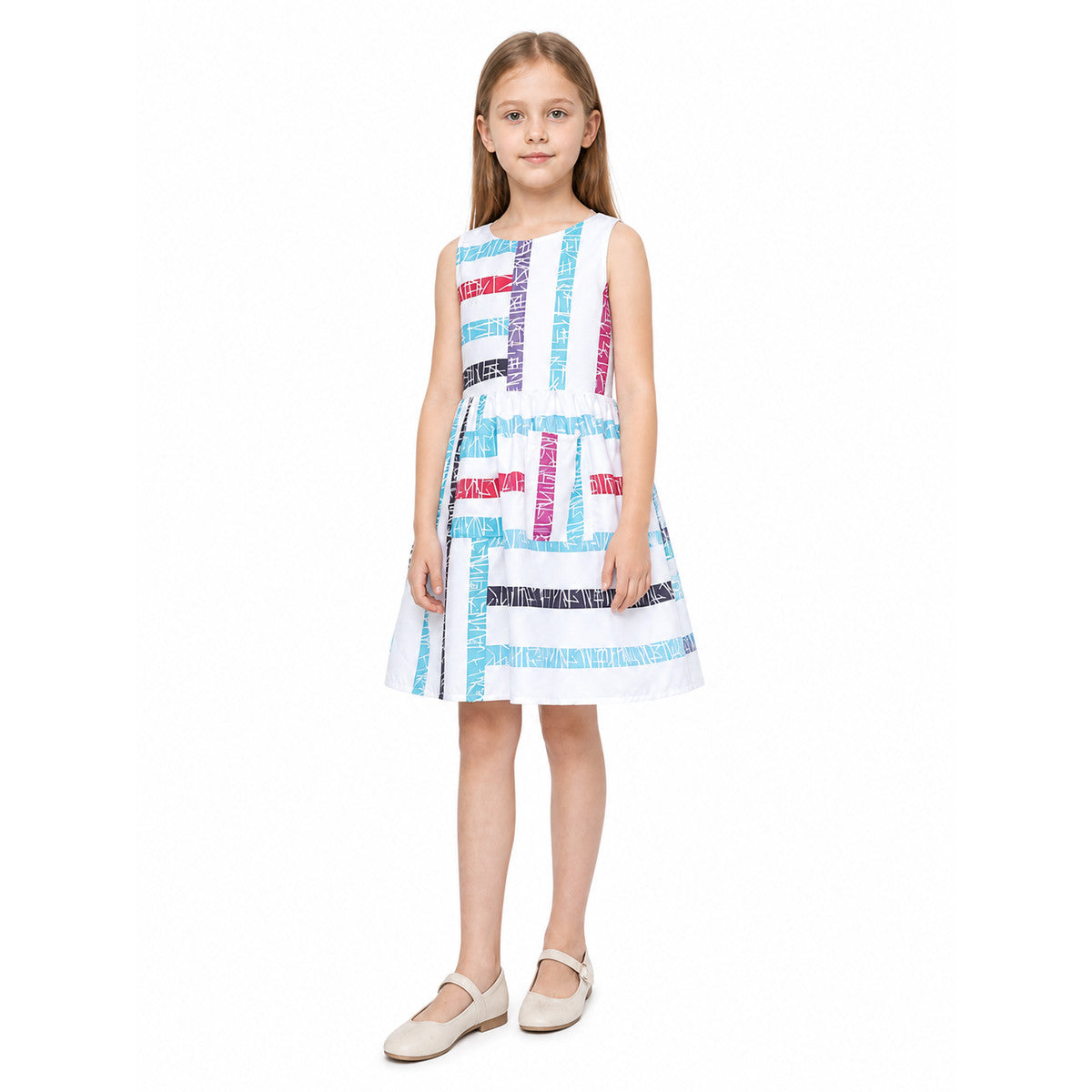 Children's sleeveless dress with geometric stripes Costume Dresses detail