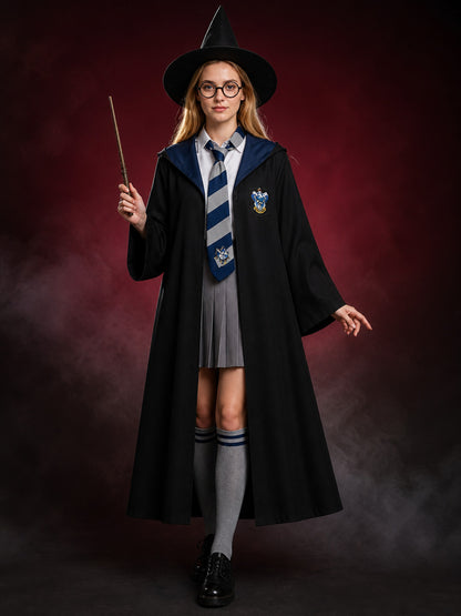 Wizard Robe Costume Set with Hat, Scarf, Glasses and Wand, Halloween Cosplay