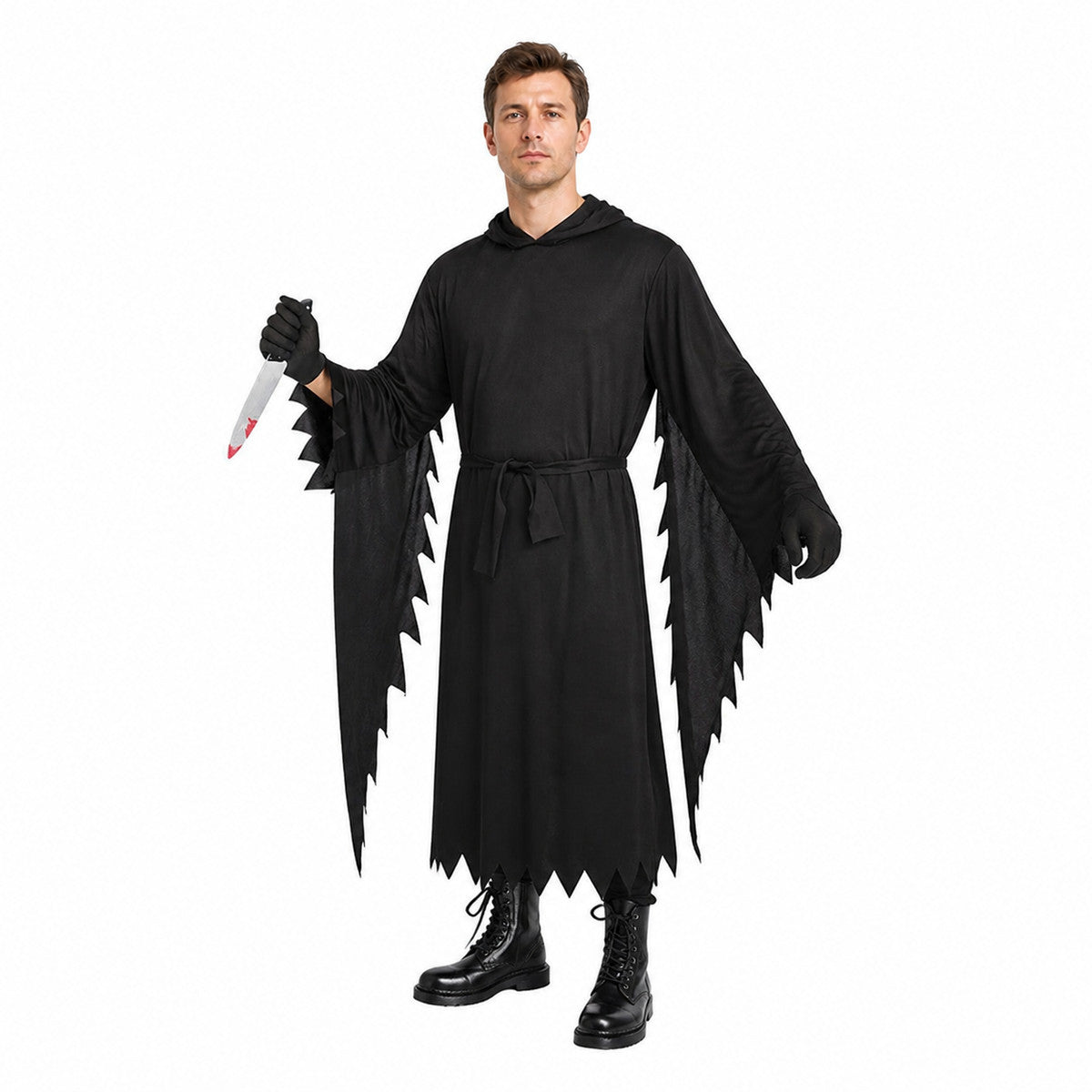 Scream Costume with Hood and Mask, Black Tattered Cloak lifestyle