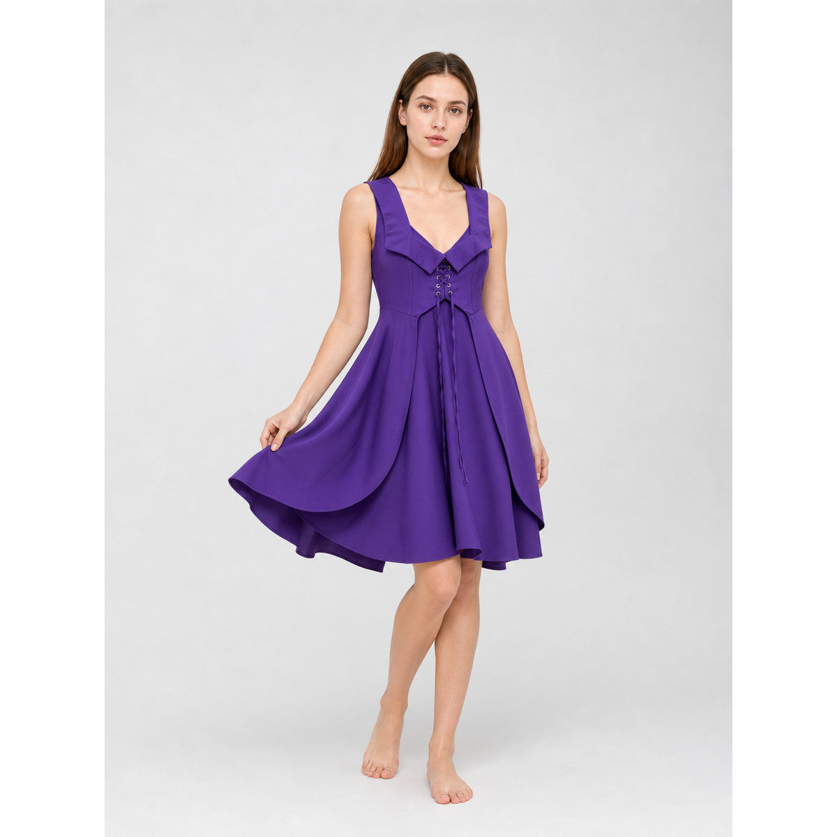 Purple Medieval-Style Lace-Up Dress