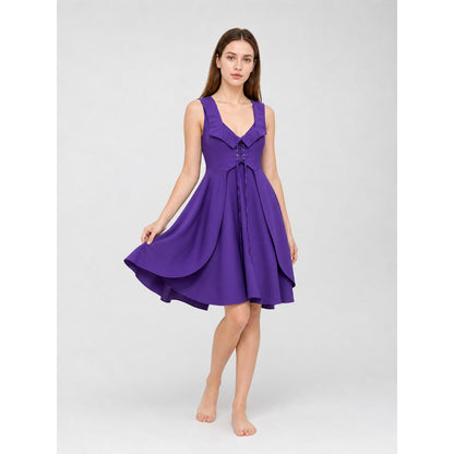Purple Medieval-Style Lace-Up Dress