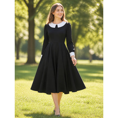 Black Wednesday-style dress with a white collar lifestyle view