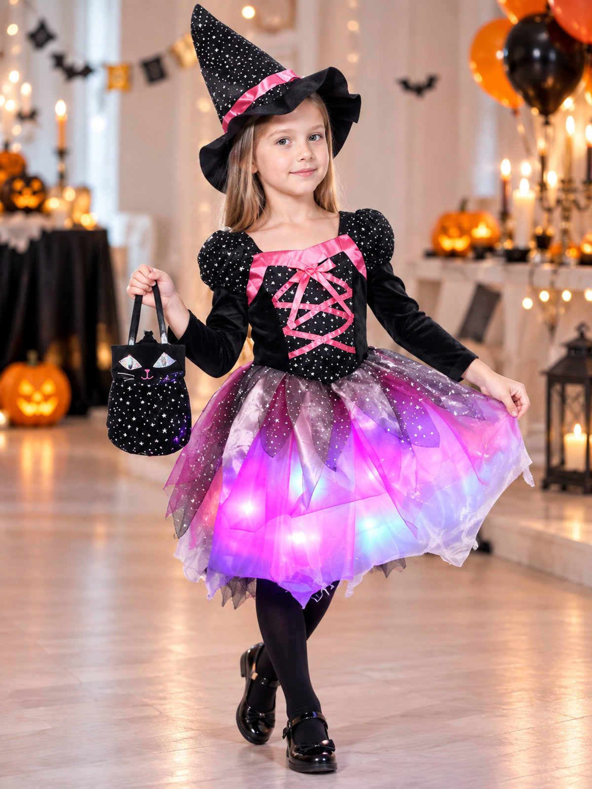 Kids' Witch Costume with Hat and Lights