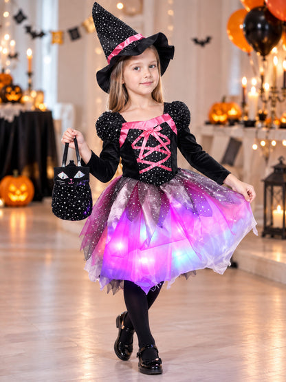 Kids' Witch Costume with Hat and Lights