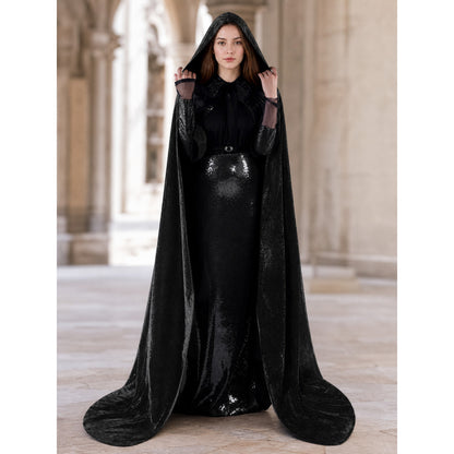 Black Gothic Hooded Carnival Cloak lifestyle view