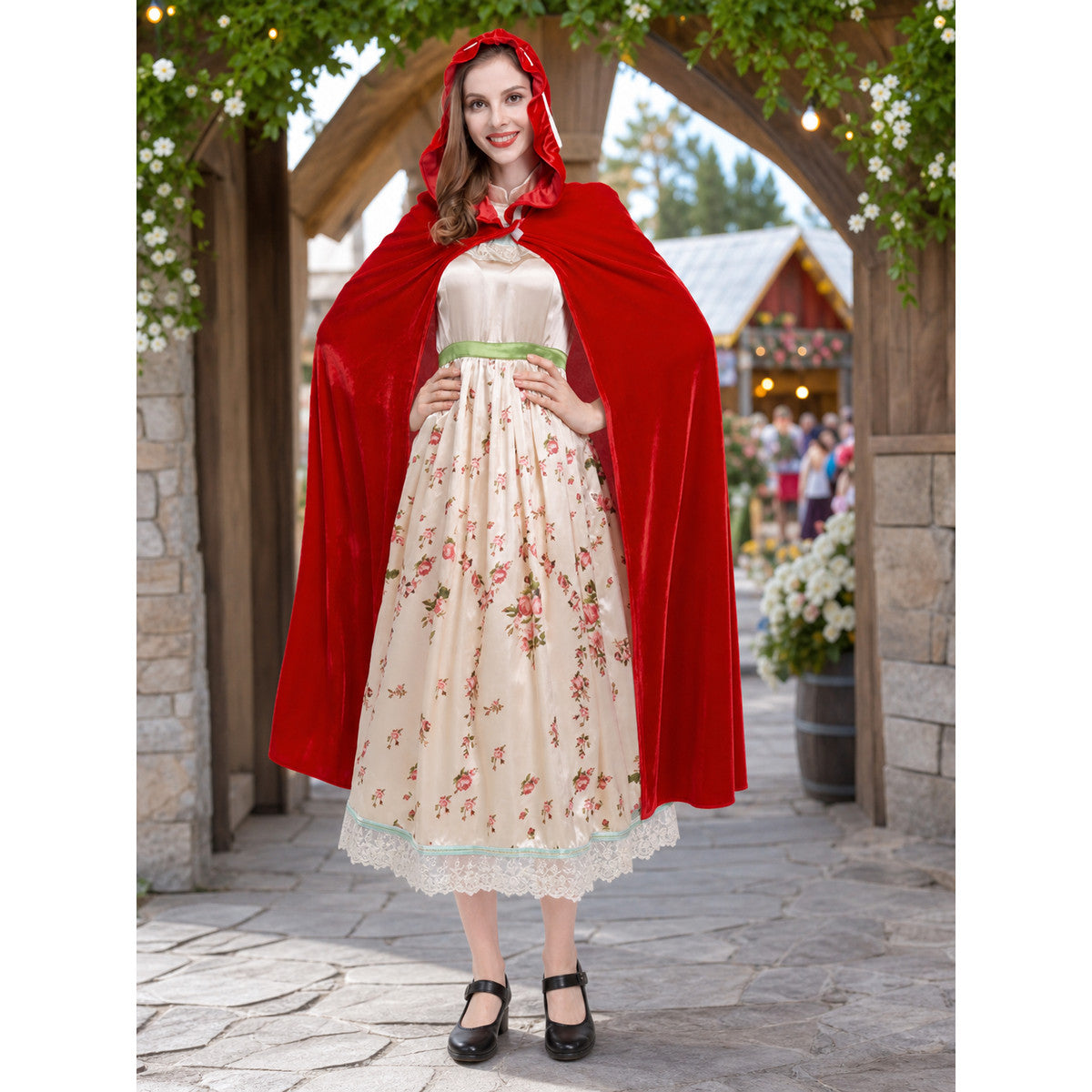 Little Red Riding Hood Costume with Dress and Cape lifestyle