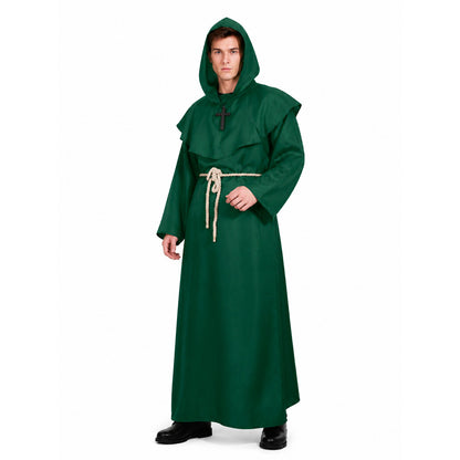 Monk Robe with Hood and Cross for Halloween on-model front view