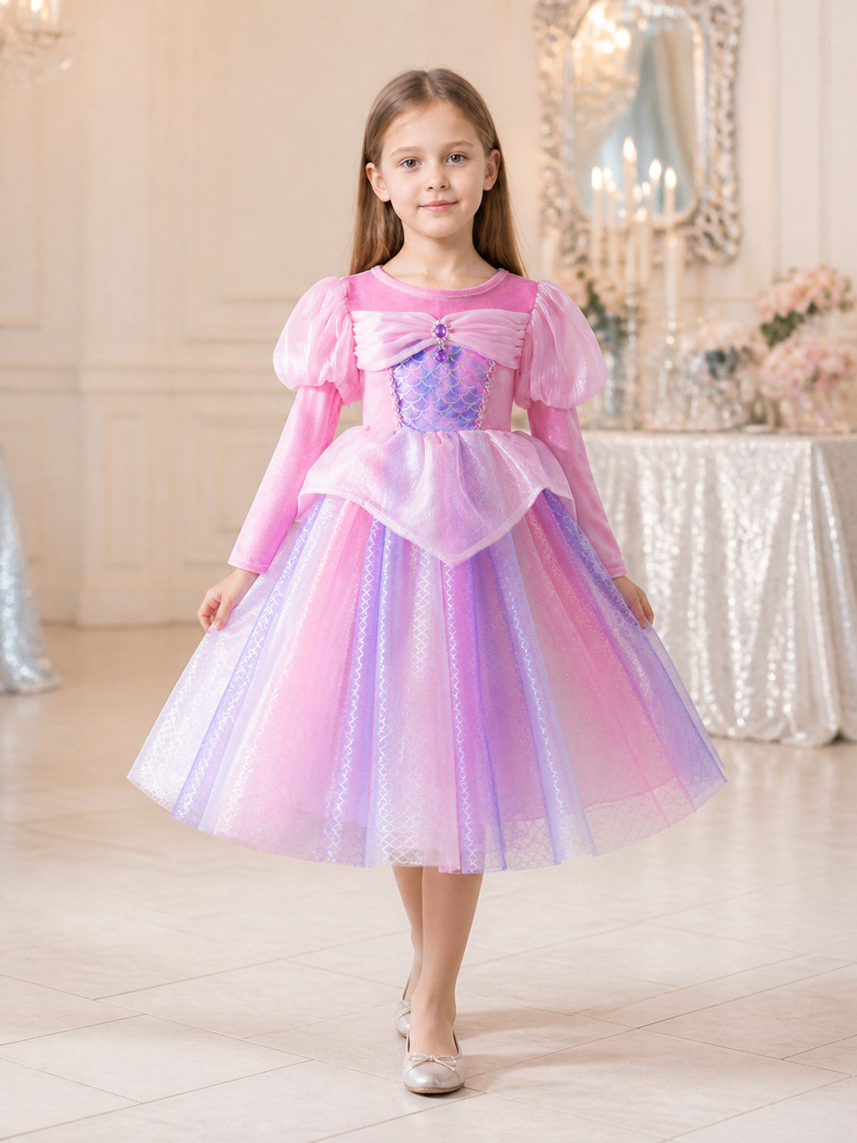 Princess Dress with Full Skirt and Puff Sleeves lifestyle view