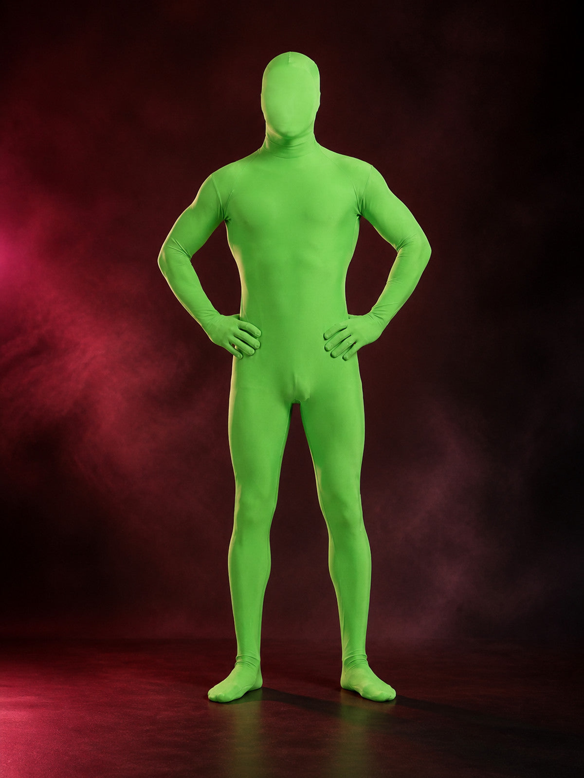 Kids Fluorescent Green Stretch Hooded Zentai Jumpsuit Halloween Costume main product view