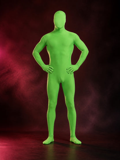 Kids Fluorescent Green Stretch Hooded Zentai Jumpsuit Halloween Costume main product view