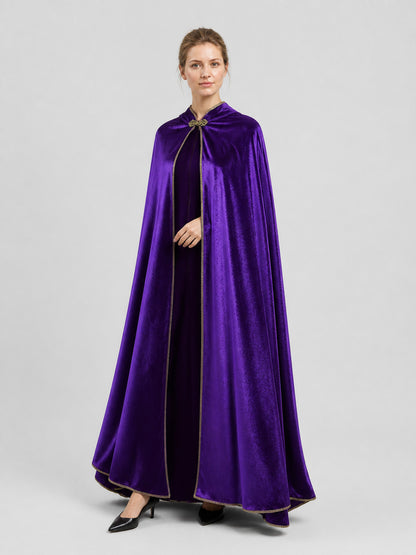 Velvet Cape with Stand Collar, Gold Trim Costume Capes detail