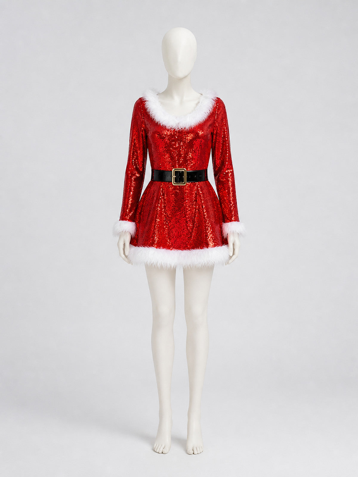 New Year's Sequin Dress with White Fur Trim Costume Dresses detail