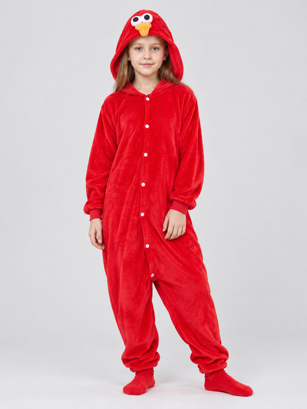 Red Flannel Kigurumi Jumpsuit with Bird Hood