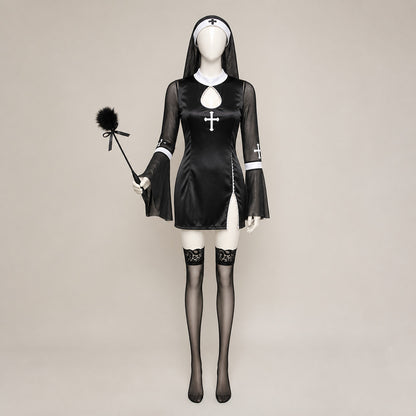 Black and White Nun Costume with Cross for Halloween Costumes detail